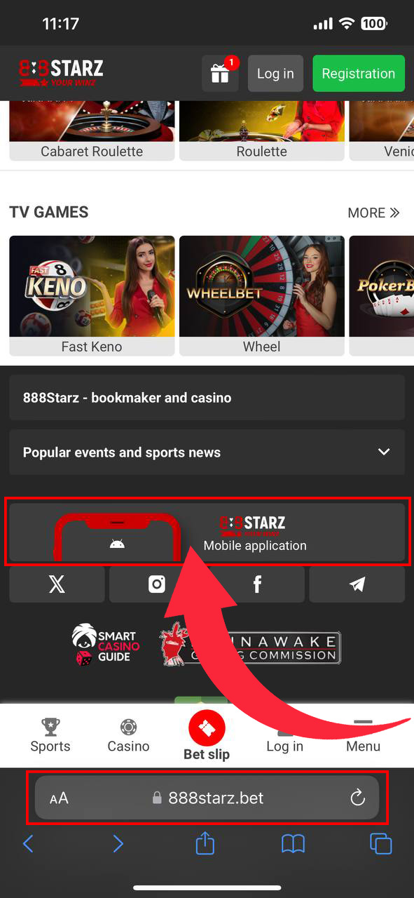 Visit the official 888starz website from your mobile device